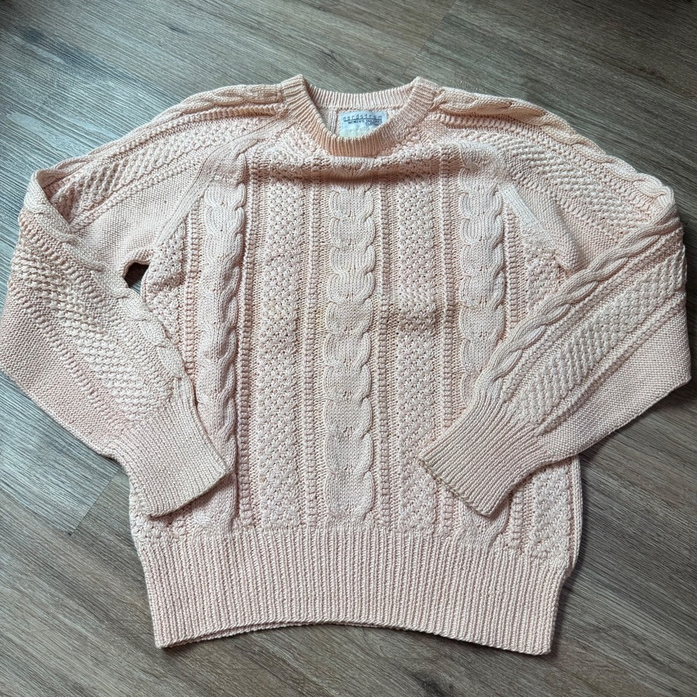 Vintage Nordstrom Cable‎ Knit Sweater Italy Pima Cotton 80s | Pink | Large